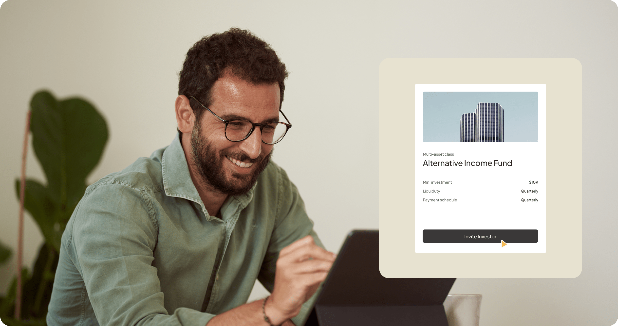 Fund manager reviewing alternative income fund on platform